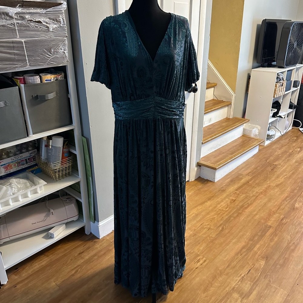 Baltic Born Green Velvet Print Dress